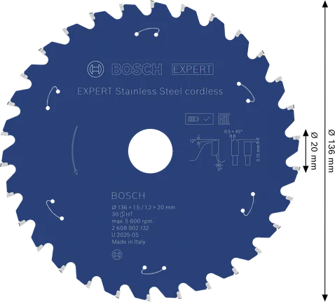 Bosch EXPERT roostevabast terasest akutoitel ringsae tera, läbimõõt 136 mm.